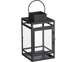 Mica Decorations lantaarn/windlicht - zwart - metaal/glas - 14 x 13 x 23 cm - binnen/buiten
