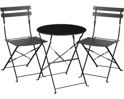 Mica Decorations Laurence Bistroset Metaal - Set van 3 - Tuinstoelen en Tuintafel - Balkonset 2 Personen - Bistrotafel Rond en Bistrostoel Bistro Set - Zwart