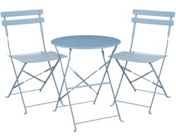 Mica Decorations Laurence Bistroset Metaal - Set van 3 - Tuinstoelen en Tuintafel - Balkonset 2 Personen - Bistrotafel Rond en Bistrostoel Bistro Set - Lichtblauw