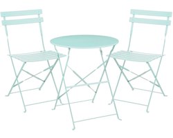 Mica Decorations Laurence Bistroset Metaal - Set van 3 - Tuinstoelen en Tuintafel - Balkonset 2 Personen - Bistrotafel Rond en Bistrostoel Bistro Set - Lichtgroen
