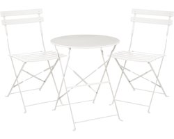 Mica Decorations Laurence Bistroset Metaal - Set van 3 - Tuinstoelen en Tuintafel - Balkonset 2 Personen - Bistrotafel Rond en Bistrostoel Bistro Set - Wit