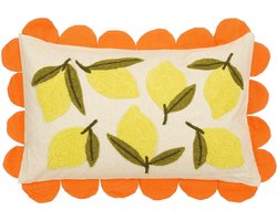 Mica Decorations Lemons Sierkussen - L65 x B45 x H10 cm - Katoen - Off-White, Geel, Oranje