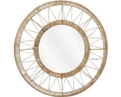 Mica Decorations Ludy Spiegel Rotan - Wandspiegel - Boho Decoratie - Decoratieve Spiegel Ø60 cm - Jute - Lichtbruin