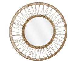 Mica Decorations Ludy Spiegel Rotan - Wandspiegel - Boho Decoratie - Decoratieve Spiegel Ø70 cm - Jute - Lichtbruin