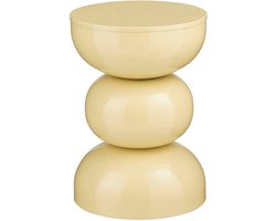 Mica Decorations Luna Salontafel - Nachtkastje Rond met Metalen Frame - Bijzettafel voor Woonkamer of Slaapkamer - Rond Tafeltje met Plantenhouder - H46 x Ø32 cm - Beige