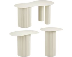 Mica Decorations Lux Bijzettafel - Set van 3 - Salontafels - Unieke Set Koffietafel - Bijzettafeltjes Woonkamer - 55 x 70 cm - IJzer - Off White