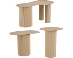 Mica Decorations Lux Bijzettafel - Set van 3 - Salontafels - Unieke Set Koffietafel - Bijzettafeltjes Woonkamer - 80 x 43 x 40 cm - IJzer - Lichtbruin