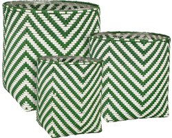 Mica Decorations Merlijn Plantenmand - Set van 3 - Donkergroen, Wit