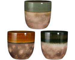 MICA DECORATIONS NORA POT ROND GROEN D.GROEN OKER 3 ASSORTI VULCANO PDQ - H31XD34CM