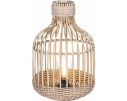 Mica Decorations Ostra Lantaarn met LED Lamp - H37 x Ø24 cm - Bamboe - Bruin