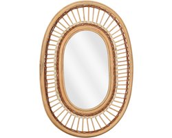 Mica Decorations Oval Wandspiegel - L59 x B40 x H3 cm - Rotan - Lichtbruin