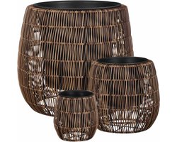 Mica Decorations Pancho Plantenbak - H40 x Ø45 cm - Poly - Bruin - Set van 3