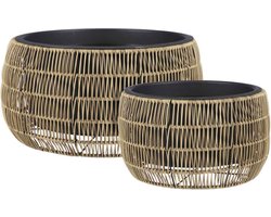 Mica Decorations Pancho Plantenbakken - H24 x Ø48 cm - PE - Lichtbruin - Set van 2