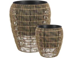 Mica Decorations Pancho Plantenbakken - H47 x Ø40 cm - PE - Lichtbruin - Set van 2