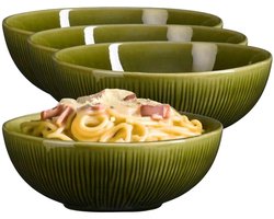 Mica Decorations Pasta bord Nusa - 4x - groen - 17 x 6 cm - keramiek - diep bord