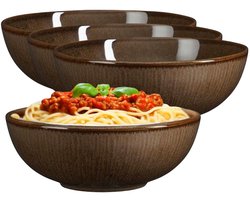 Mica Decorations Pasta bord Nusa - 6x - bruin - 17 x 6 cm - keramiek - diep bord