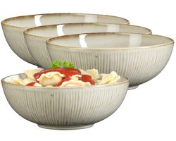 Mica Decorations Pasta bord Nusa - 8x - creme kleur - 17 x 6 cm - keramiek - diep bord