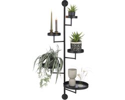 Mica Decorations Perry Wandrek Zwart - Metalen Wandrek met Vijf Ronde Plateaus voor Planten, Servies en Decoratieve Items - Industrieel Design - L36 x B30 x H120 cm
