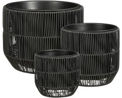 Mica Decorations Peta Bloempot voor Buiten – Set van 3 – Plantenpot voor Bloemen en Buitenplanten – Bloempotten voor Buiten – Zwart