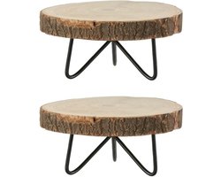 Mica Decorations Plant verhoger - 2x - hout - met metalen poten - H14 x D29 cm - Paulownia hou