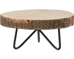 Mica Decorations Plant verhoger - hout - met metalen poten - H14 x D29 cm - Paulownia hout