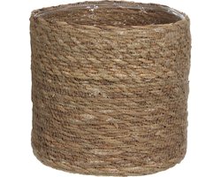 Mica Decorations Plantenmand - naturel bruin - rotan - 16 x 16 cm - Met plastic binnenkant