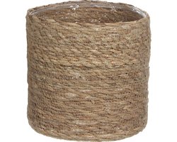 Mica Decorations Plantenmand - rotan - naturel met bruin - 20 cm - Met plastic binnenkant