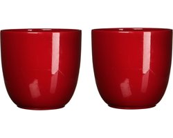 Mica Decorations Plantenpot - 2x stuks - rood - glans - keramiek - D12 x H11 cm - bloempot