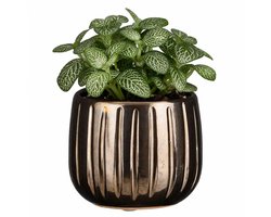 Mica Decorations Plantenpot - keramiek - brons glans / ribbels - D14 x H12 cm - bloempot Pablo