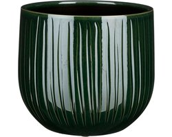 Mica Decorations Plantenpot - keramiek - donkergroen glans/ribbels- D25 x H20 cm - bloempot