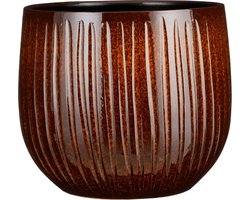 Mica Decorations Plantenpot - keramiek - terra bruin glans/ribbels - D29xH25 cm - bloempot