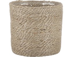 Mica Decorations Plantenpot - rotan - bruin - plantenmand - H16 en D16 cm - naturel mand van gedraaid jute/riet - plastic binnenkant