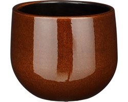 Mica Decorations Plantenpot - terra bruin - D16xH14 cm - keramiek - licht gevlekt patroon - bloempot