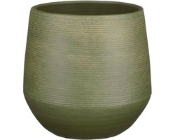 Mica Decorations Plantenpot - terracotta - donkergroen relief - D24/H23 cm - bloempot