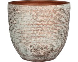 Mica Decorations Plantenpot - terracotta - koper/wit flakes relief- D35/H32 cm - bloempot