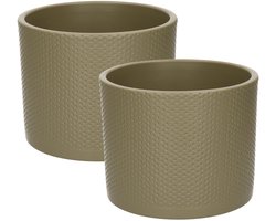 Mica Decorations Plantenpot/bloempot - 2x - groen - 15 x 18 cm - keramiek - stippen relief - woonaccessoires