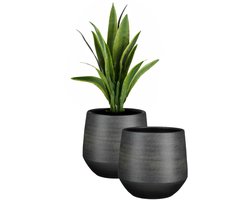 Mica Decorations Plantenpot/bloempot - 2x - terracotta - zwart - relief patroon - D30 x H28 cm