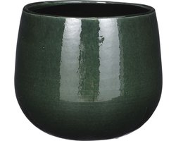 Mica Decorations Plantenpot/bloempot - donkergroen - D18/H16 cm - keramiek - speels licht gevlekt patroon