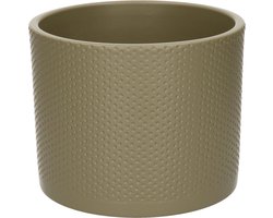 Mica Decorations Plantenpot/bloempot - groen - 15 x 18 cm - keramiek - stippen relief - woonaccessoires