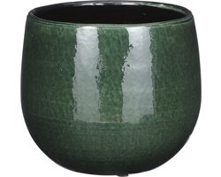 Mica Decorations Plantenpot/bloempot - keramiek - donkergroen - gevlekt patroon - 16 x 14 cm