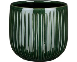 Mica Decorations Plantenpot/bloempot - keramiek - donkergroen glans/ribbels - D21/H19 cm