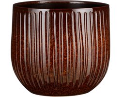 Mica Decorations Plantenpot/bloempot - keramiek - terra bruin glans/ribbels- D25/H20 cm