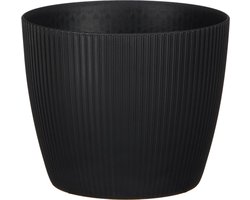 Mica Decorations Plantenpot/bloempot - kunststof - zwart/ribbels- D16/H16 cm