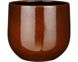 Mica Decorations Plantenpot/bloempot - terra bruin - D25/H20 cm - keramiek - speels licht gevlekt patroon