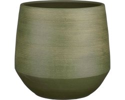 Mica Decorations Plantenpot/bloempot - terracotta - donkergroen relief - D30/H28 cm