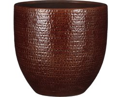 Mica Decorations Plantenpot/bloempot - terracotta - kastanje bruin flakes relief- D24/H22 cm