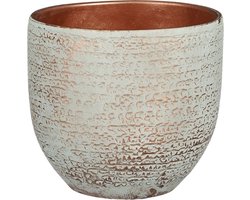 Mica Decorations Plantenpot/bloempot - terracotta - koper/wit flakes relief- D16/H14 cm