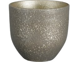 Mica Decorations - Plantenpot/bloempot - terracotta - zwart/goud flakes relief- D20/H18 cm