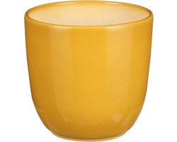 Mica Decorations Plantenpot/bloempot Tusca - Okergeel - keramiek - glans - D13.5 x H13 cm