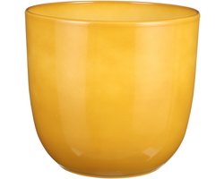 Mica Decorations Plantenpot/bloempot Tusca - Okergeel - keramiek - glans - D28 x H25 cm